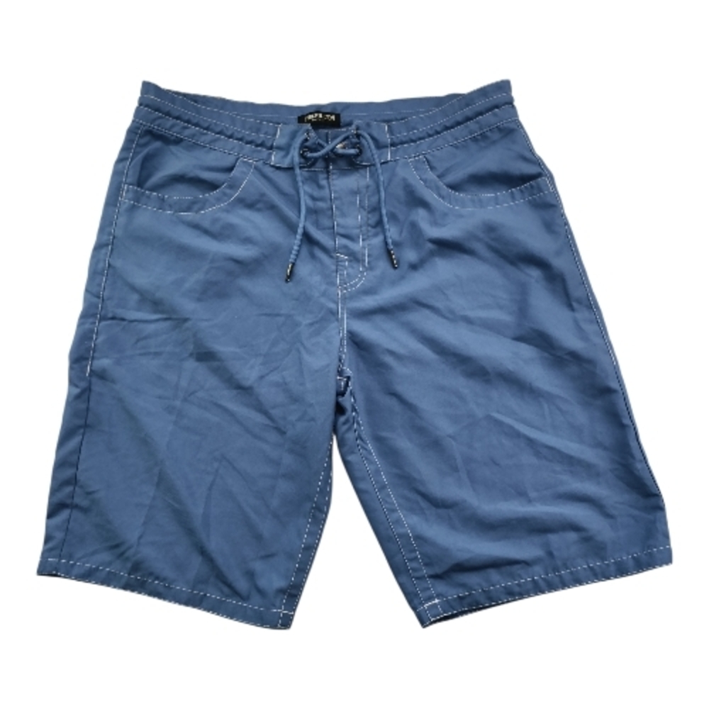 True Religion Baby Blue Solid Swim Trunks Men Size 32 Drawstring Travel Resort